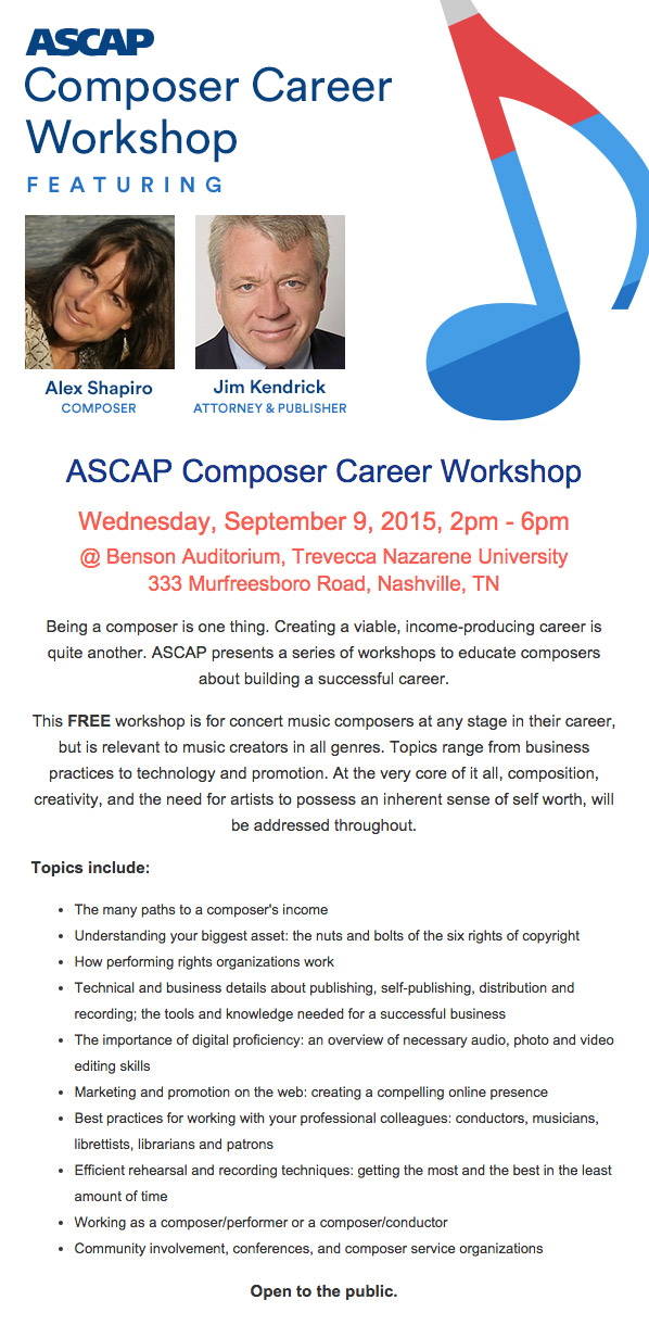 ASCAP Composer Career Workshop Flyer